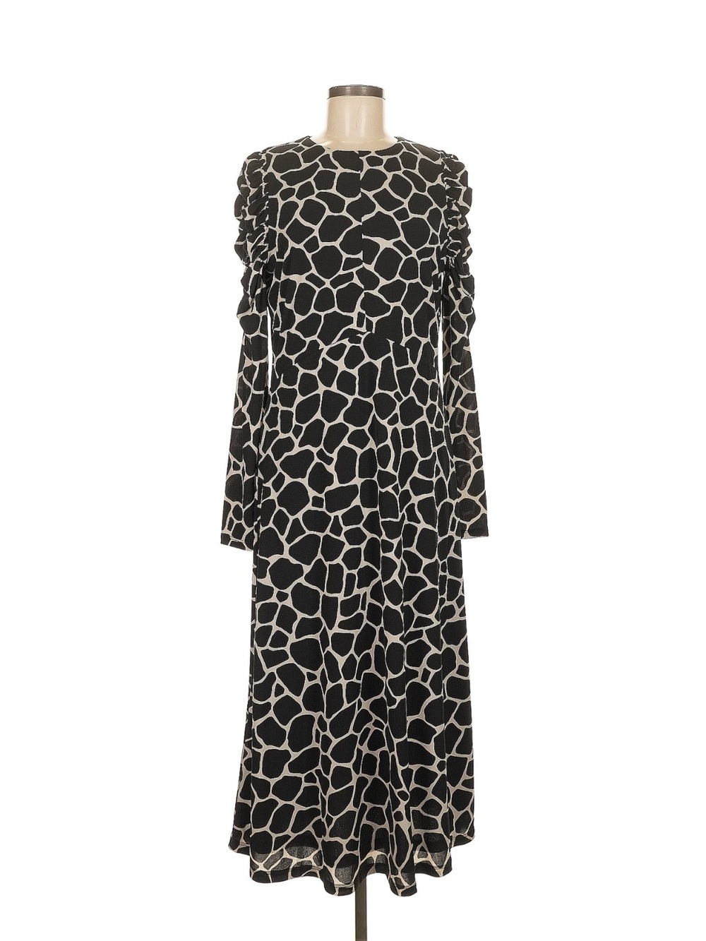 Ann Taylor Black and Cream Giraffe-Print Long Sleeve Maxi Dress